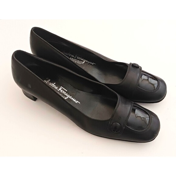 Salvatore Ferragamo Boutique Blk Leather Low Heel Pump Made in Italy US 6.5 2A - Picture 1 of 13